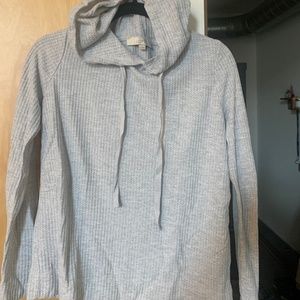 Loft Waffle Cut Long Sleeve Tee with Hood in Beige Size Small